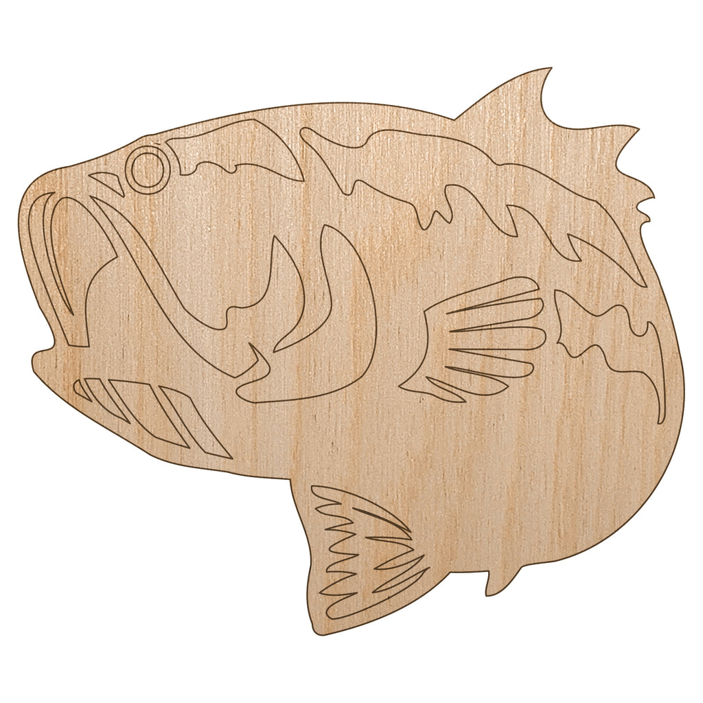 Largemouth Bass Fish Fishing Unfinished Wood Shape Piece Cutout for DIY Craft Projects