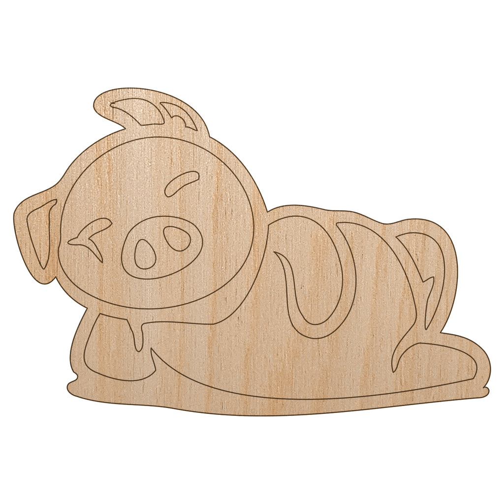 Lazy Pig Lounging Unfinished Wood Shape Piece Cutout for DIY Craft Projects