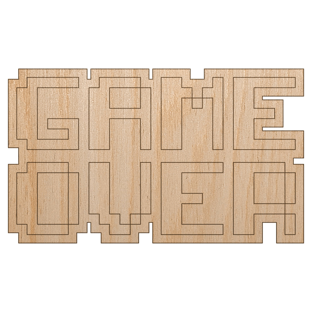 Pixel Video Game Over Text Unfinished Wood Shape Piece Cutout for DIY Craft Projects