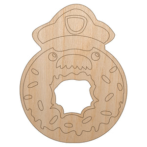 Police Officer Donut Unfinished Wood Shape Piece Cutout for DIY Craft Projects