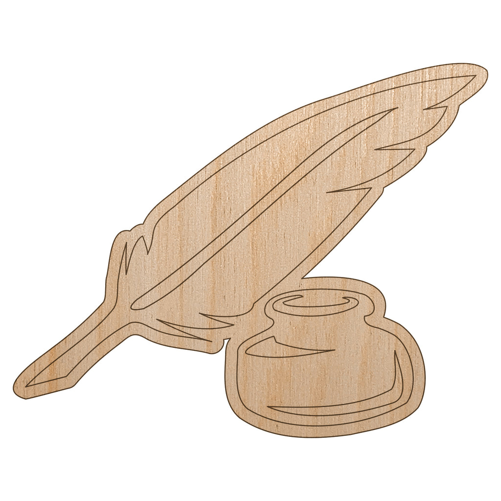 Quill Feather Pen and Ink Unfinished Wood Shape Piece Cutout for DIY Craft Projects