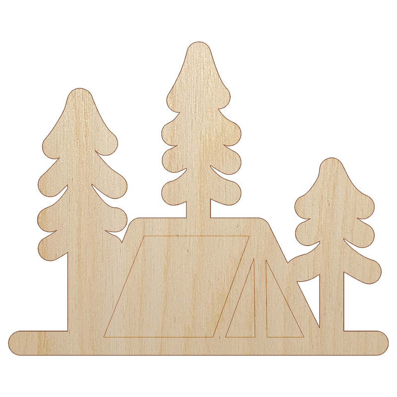 Simple Tent Camping in Woods Unfinished Wood Shape Piece Cutout for DIY Craft Projects