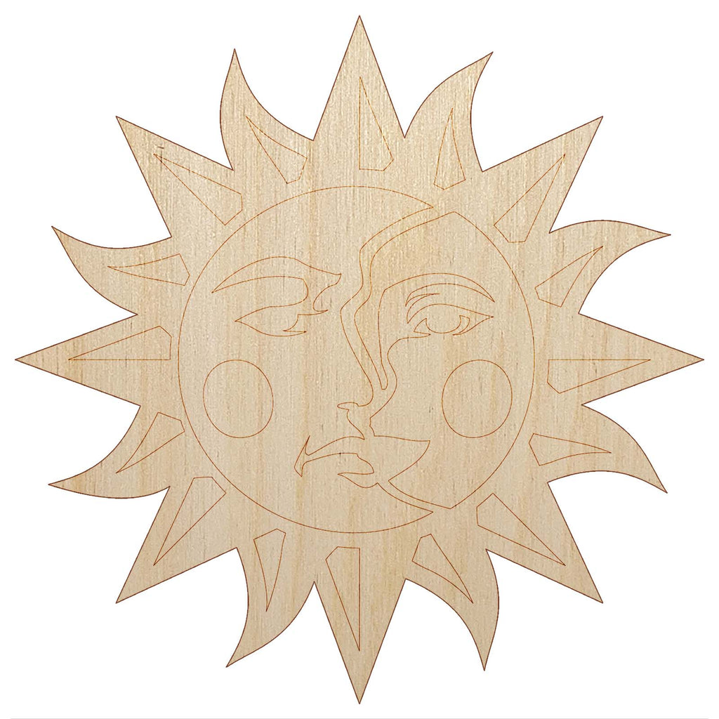 Sun and Moon Heraldic Faces Unfinished Wood Shape Piece Cutout for DIY Craft Projects