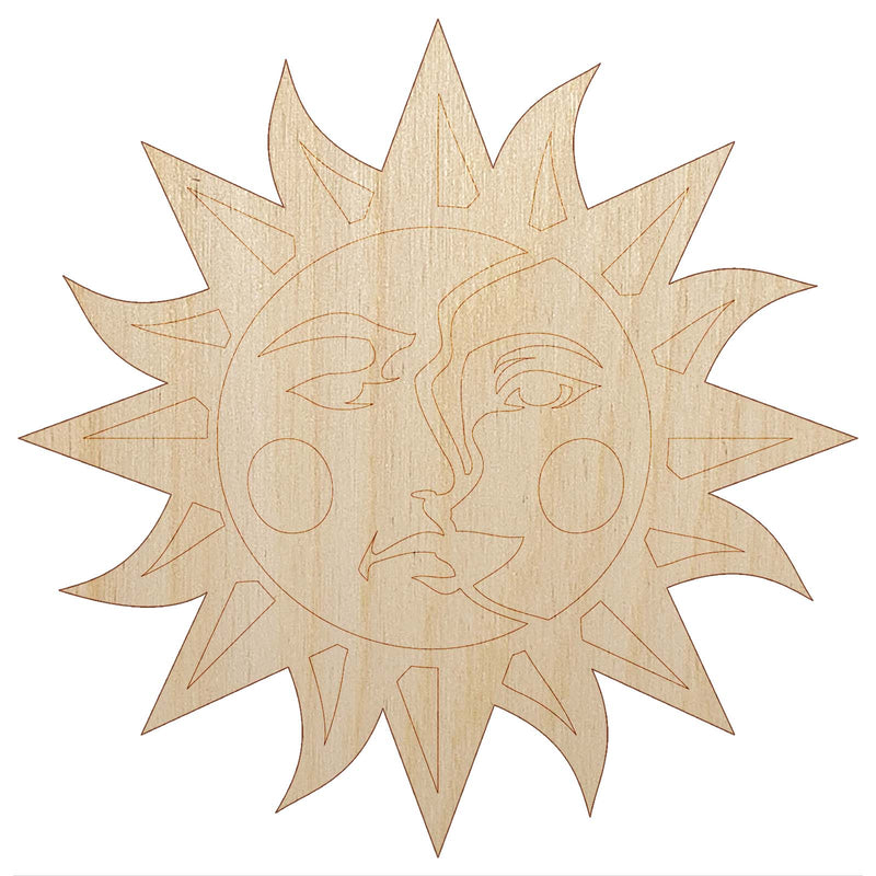 Sun and Moon Heraldic Faces Unfinished Wood Shape Piece Cutout for DIY Craft Projects