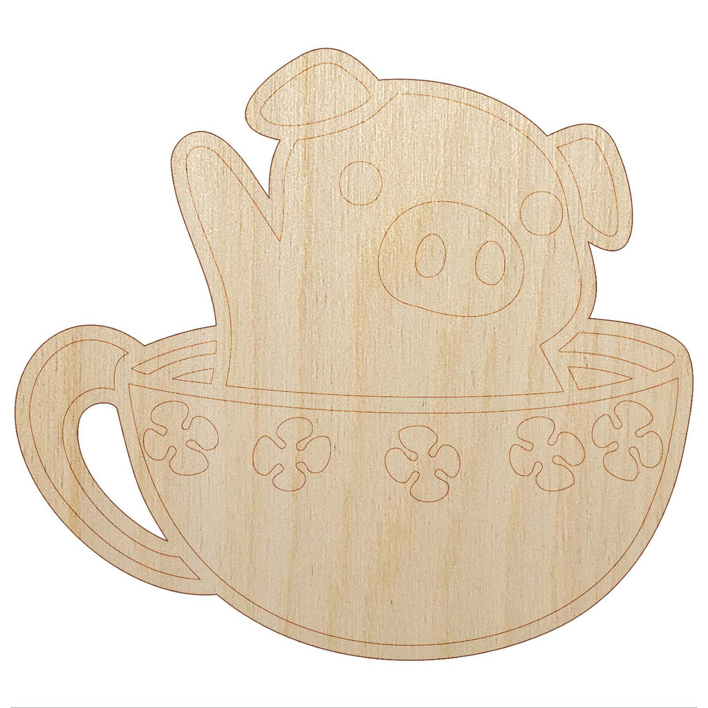 Teacup Pig Unfinished Wood Shape Piece Cutout for DIY Craft Projects