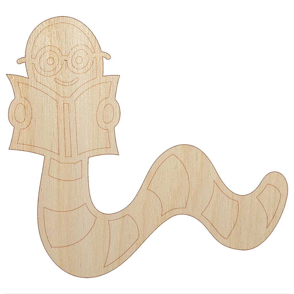 Book Worm Reading Unfinished Wood Shape Piece Cutout for DIY Craft Projects