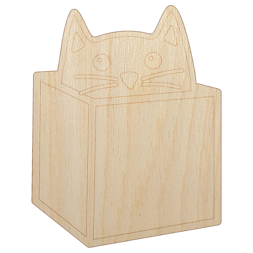 Cat in Box Unfinished Wood Shape Piece Cutout for DIY Craft Projects