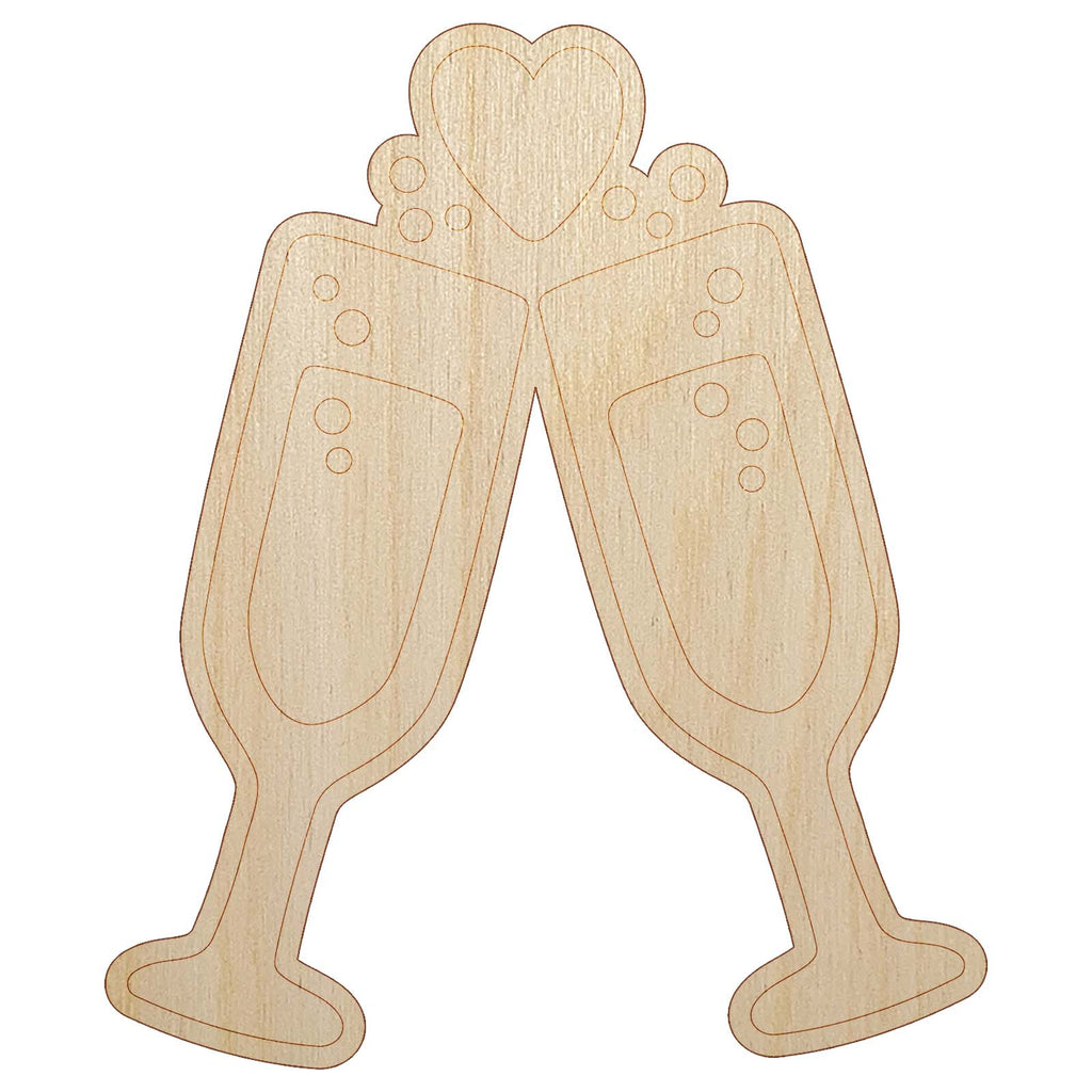 Cheers Toast Champagne Heart Love Wedding Anniversary Unfinished Wood Shape Piece Cutout for DIY Craft Projects