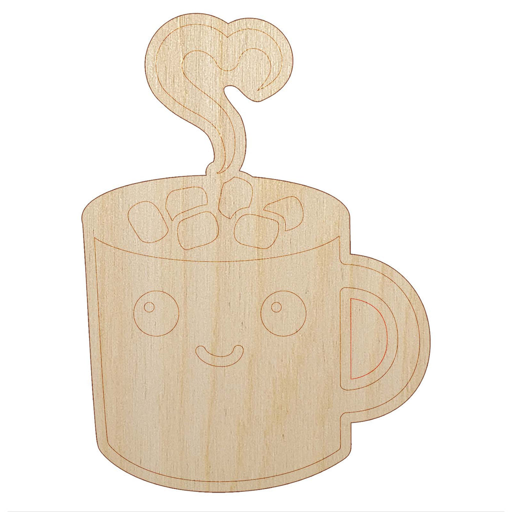 Cute Kawaii Hot Chocolate Unfinished Wood Shape Piece Cutout for DIY Craft Projects