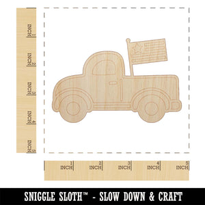 Cute Truck with Flag Unfinished Wood Shape Piece Cutout for DIY Craft Projects