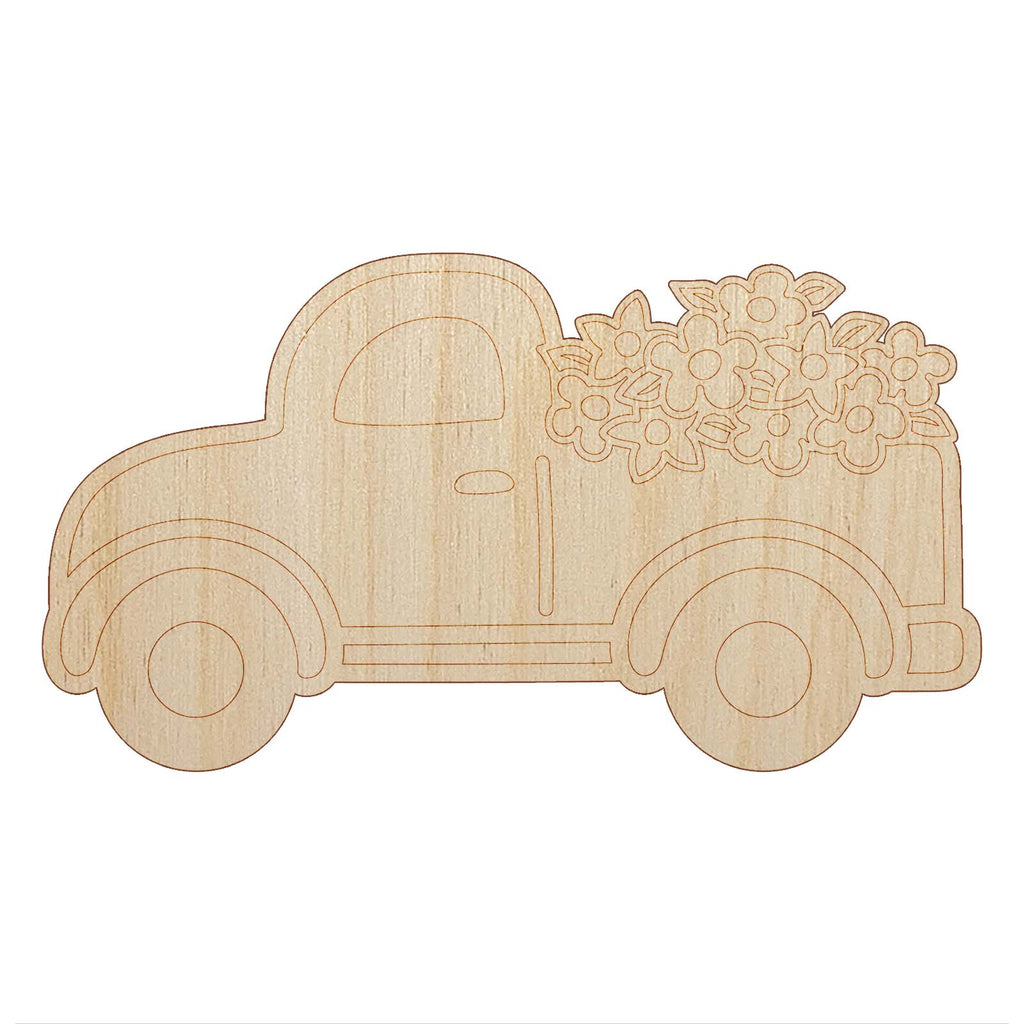 Cute Truck with Flowers Unfinished Wood Shape Piece Cutout for DIY Craft Projects