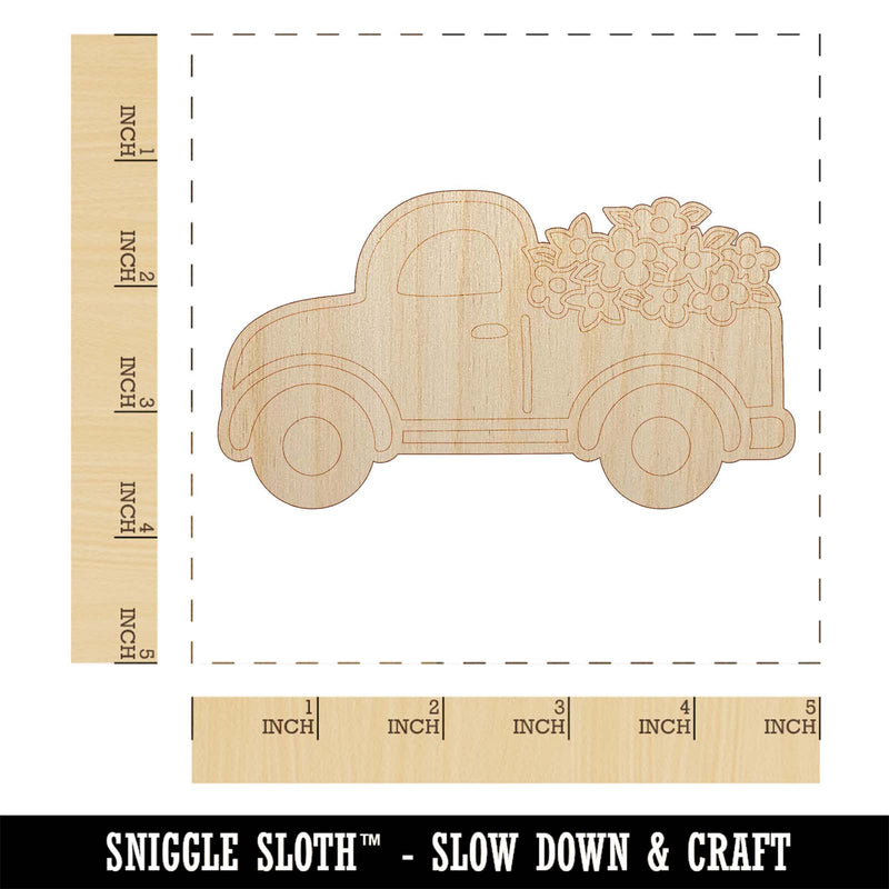 Cute Truck with Flowers Unfinished Wood Shape Piece Cutout for DIY Craft Projects