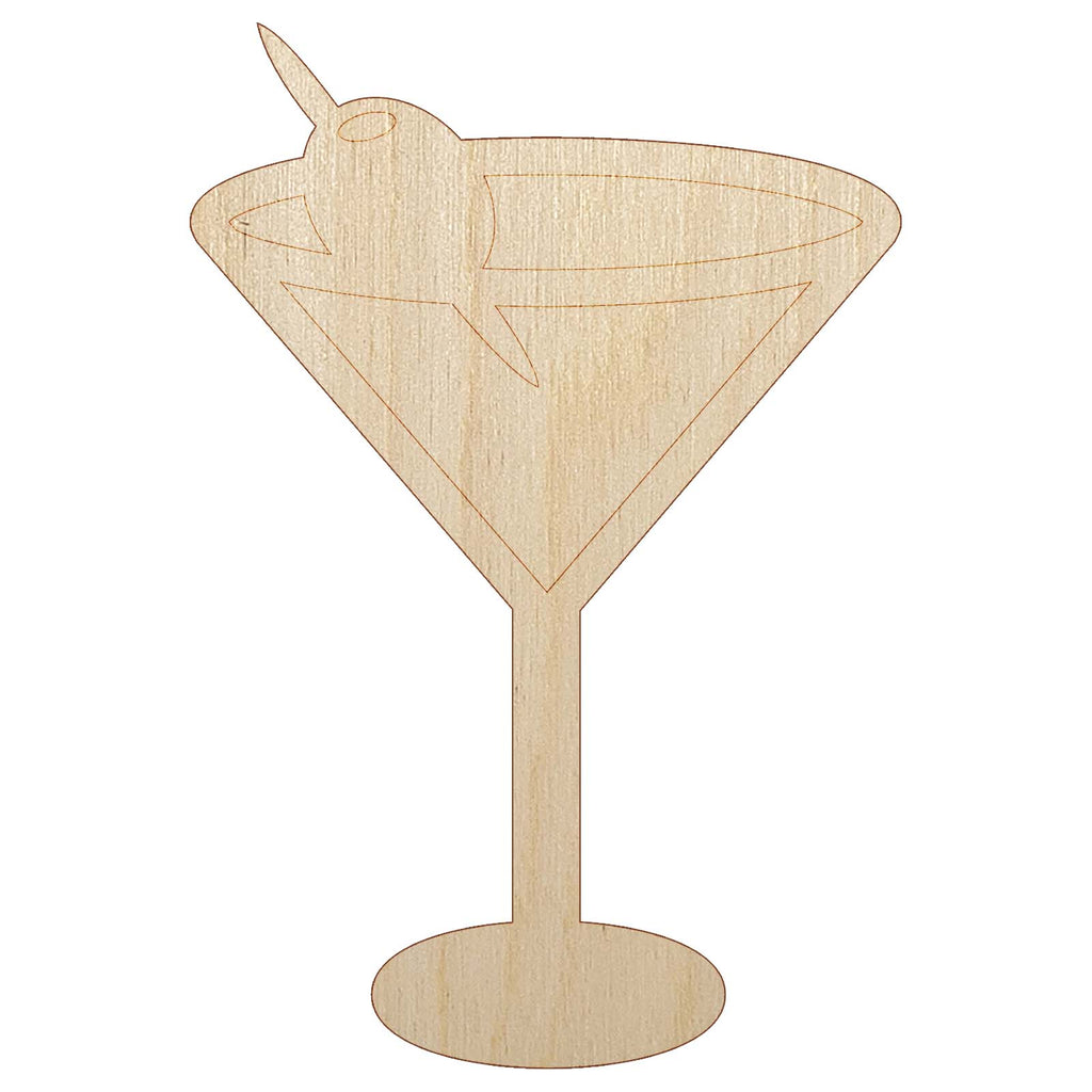 Martini Cocktail with Olive Unfinished Wood Shape Piece Cutout for DIY Craft Projects