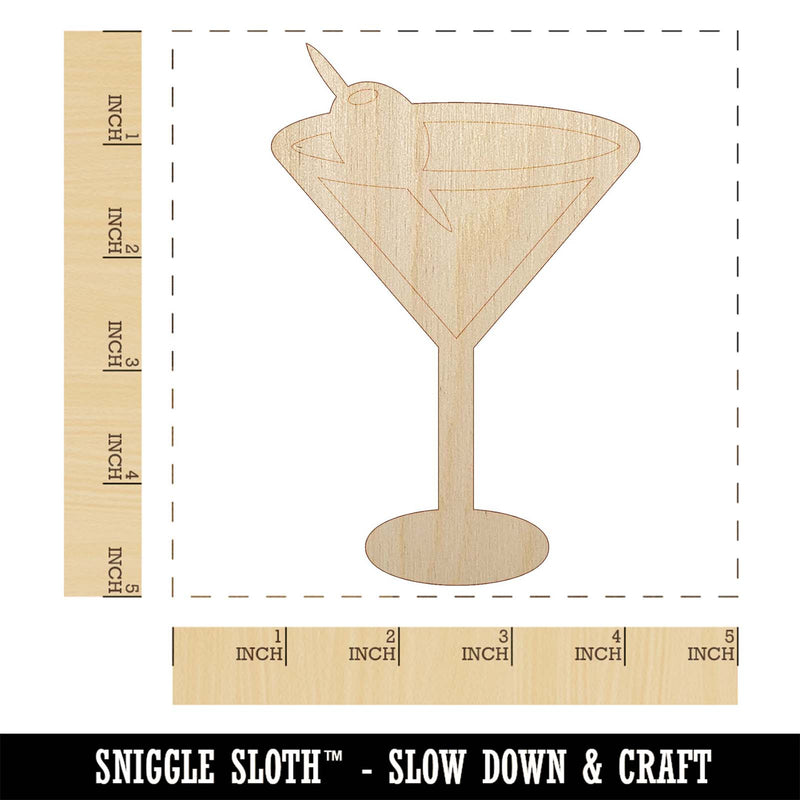 Martini Cocktail with Olive Unfinished Wood Shape Piece Cutout for DIY Craft Projects