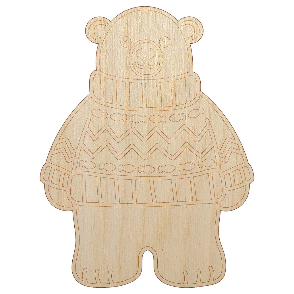 Polar Bear Wearing Sweater Unfinished Wood Shape Piece Cutout for DIY Craft Projects