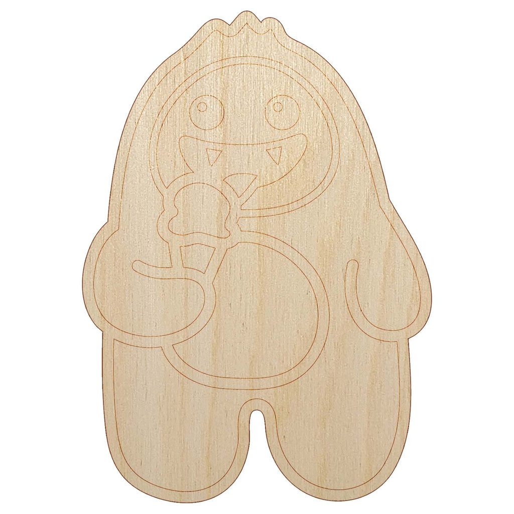 Yeti Abominable Snowman Eating Ice Cream Unfinished Wood Shape Piece Cutout for DIY Craft Projects