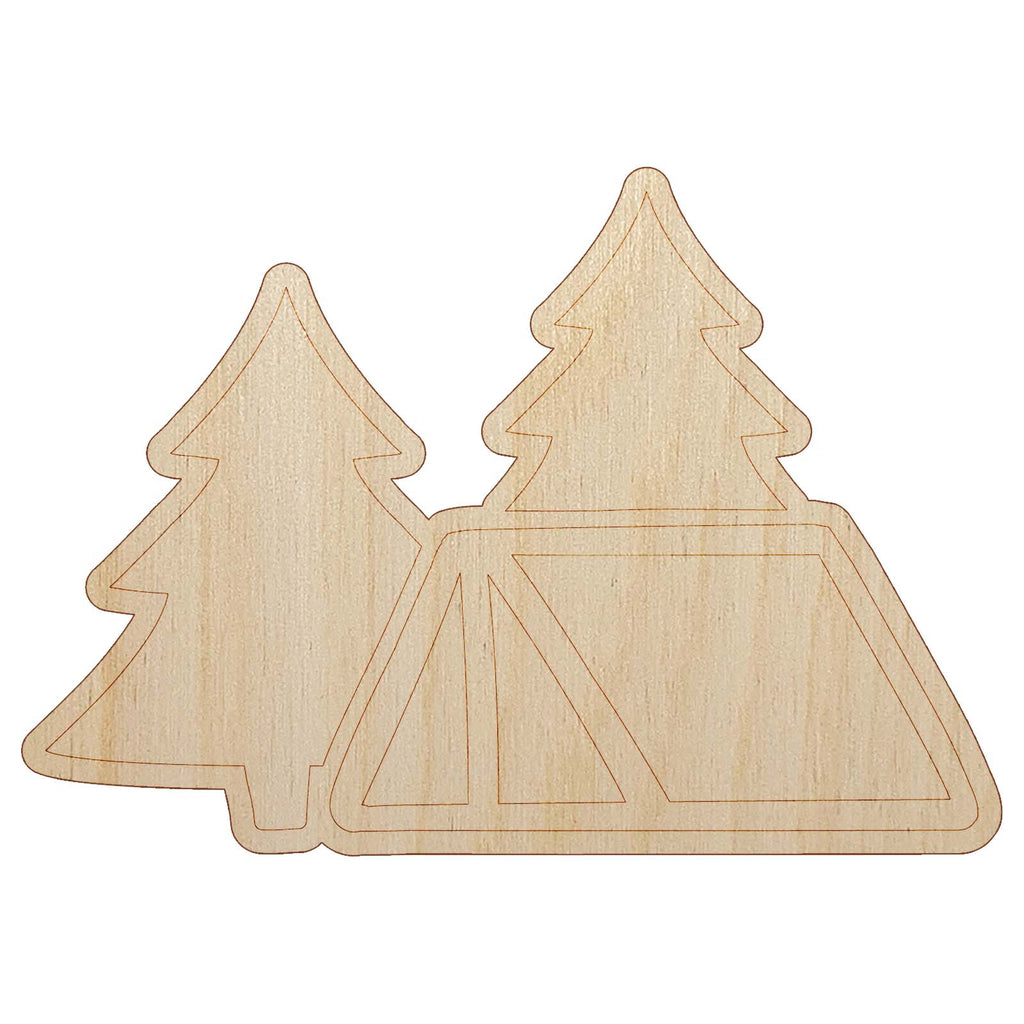 Camping Tent in the Woods Pine Trees Unfinished Wood Shape Piece Cutout for DIY Craft Projects