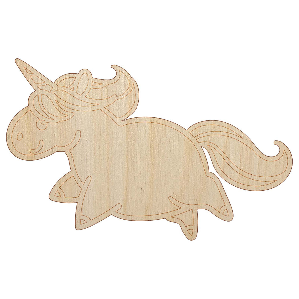 Chubby Unicorn Running Unfinished Wood Shape Piece Cutout for DIY Craft Projects