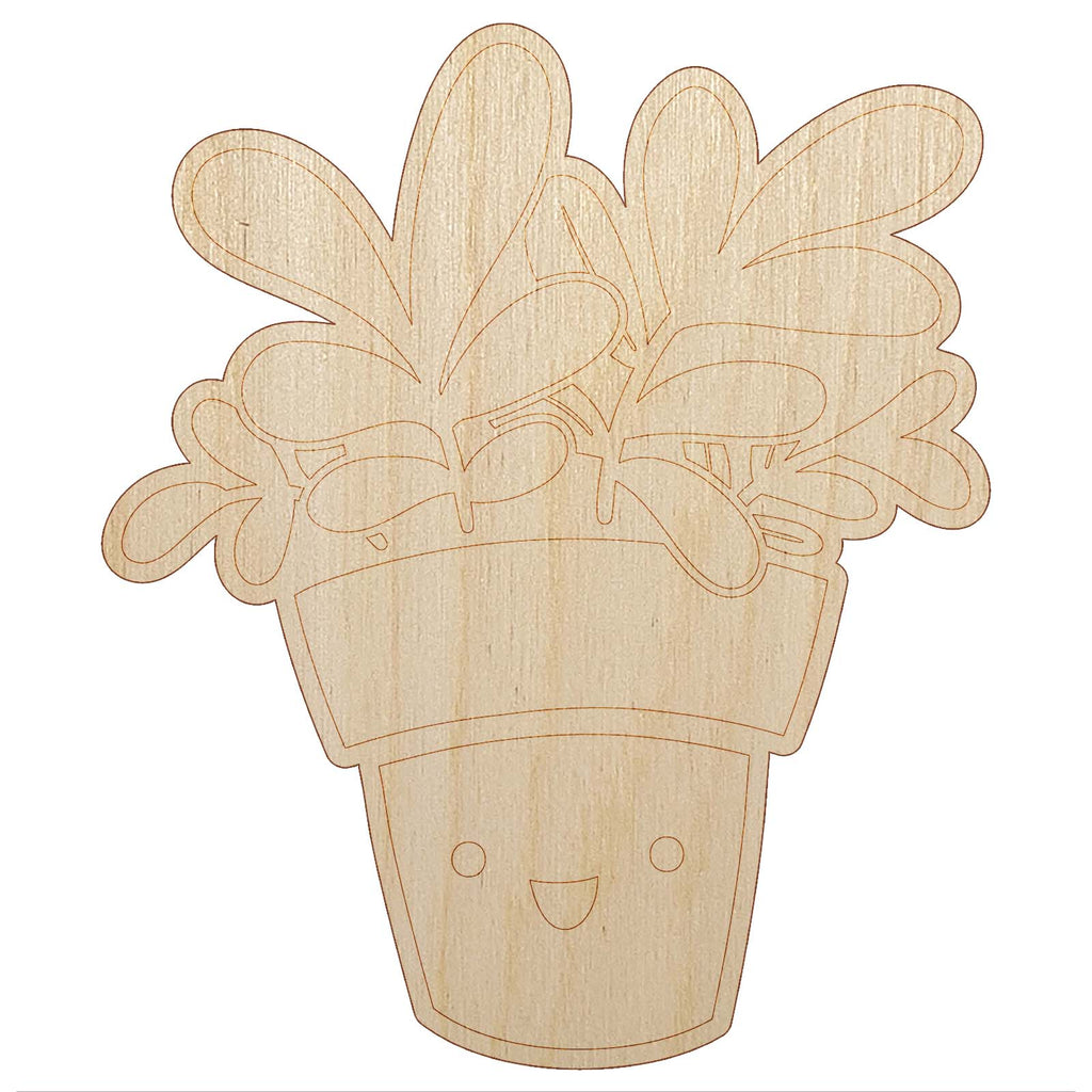 Happy Potted Plant Unfinished Wood Shape Piece Cutout for DIY Craft Projects
