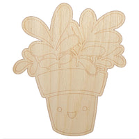 Happy Potted Plant Unfinished Wood Shape Piece Cutout for DIY Craft Projects