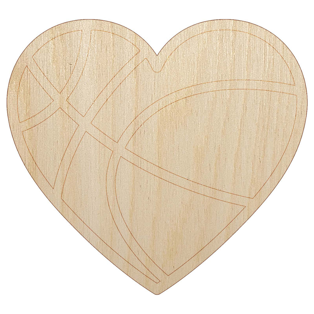 Heart Shaped Basketball Sports Unfinished Wood Shape Piece Cutout for DIY Craft Projects