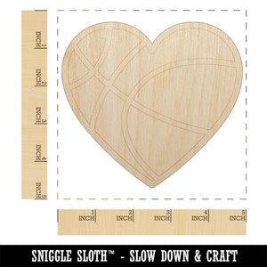 Heart Shaped Basketball Sports Unfinished Wood Shape Piece Cutout for DIY Craft Projects