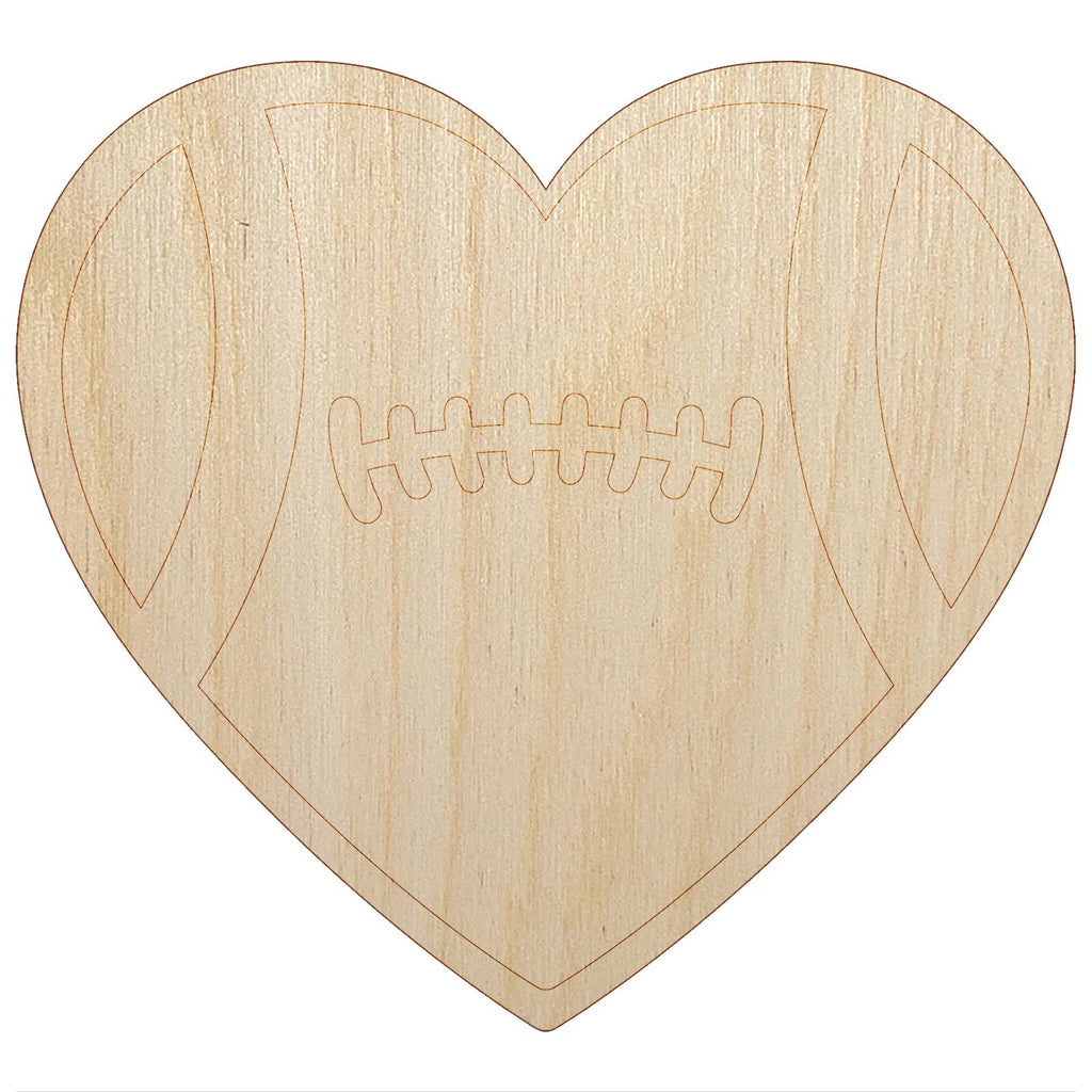 Heart Shaped Football Sports Unfinished Wood Shape Piece Cutout for DIY Craft Projects