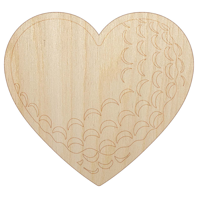 Heart Shaped Golf Ball Sports Unfinished Wood Shape Piece Cutout for DIY Craft Projects