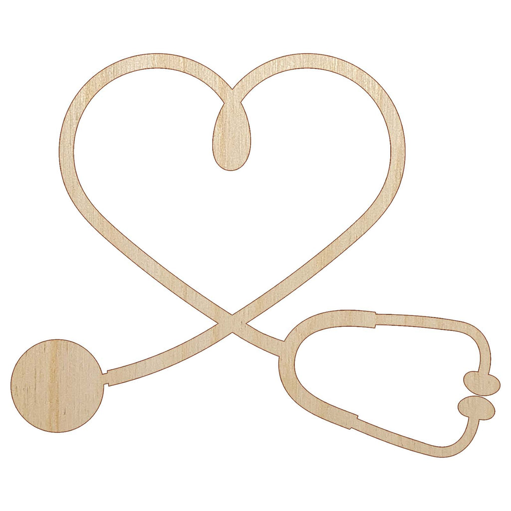 Nurse Doctor Heart Shaped Stethoscope Unfinished Wood Shape Piece Cutout for DIY Craft Projects