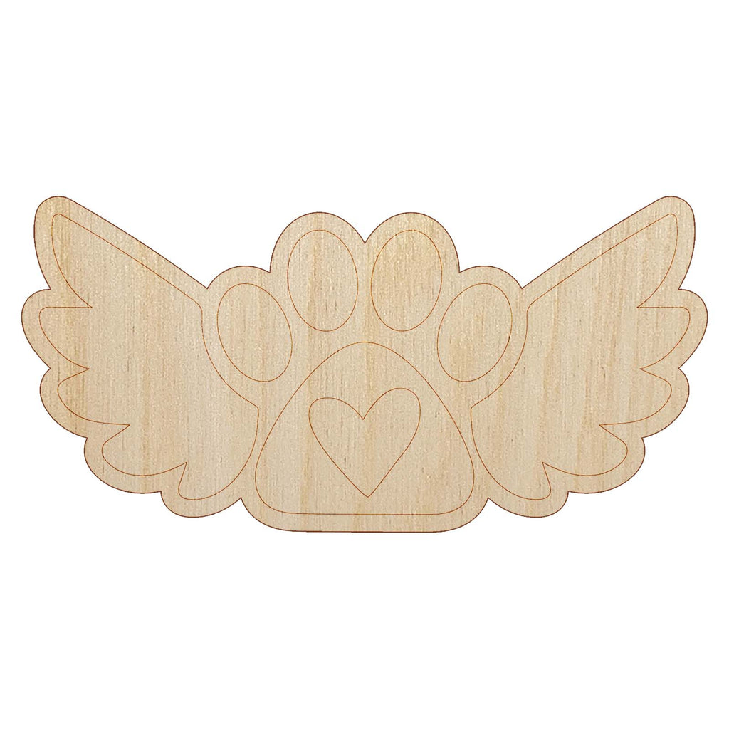 Paw Print Angel Wings with Heart Dog Cat Unfinished Wood Shape Piece Cutout for DIY Craft Projects