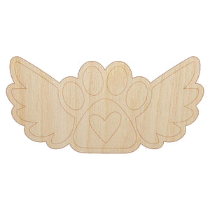 Paw Print Angel Wings with Heart Dog Cat Unfinished Wood Shape Piece Cutout for DIY Craft Projects
