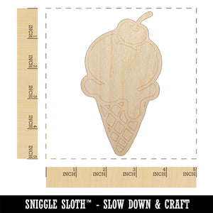 Hand Drawn Cute Ice Cream Cone Doodle Unfinished Wood Shape Piece Cutout for DIY Craft Projects