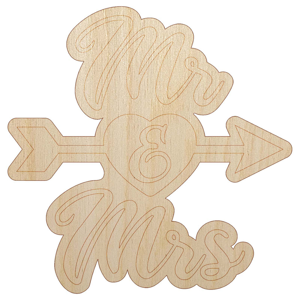 Mr and Mrs Heart and Arrow Wedding Unfinished Wood Shape Piece Cutout for DIY Craft Projects