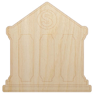 Bank Finance Money Icon Unfinished Wood Shape Piece Cutout for DIY Craft Projects