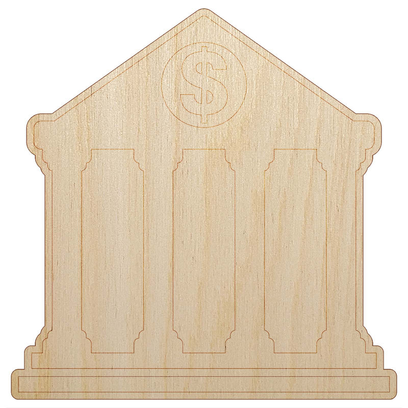 Bank Finance Money Icon Unfinished Wood Shape Piece Cutout for DIY Craft Projects