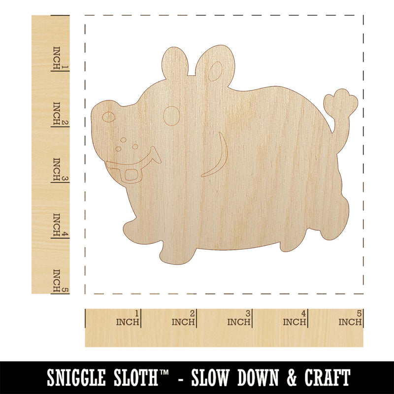 Chubby Round Hippo Hippopotamus Unfinished Wood Shape Piece Cutout for DIY Craft Projects