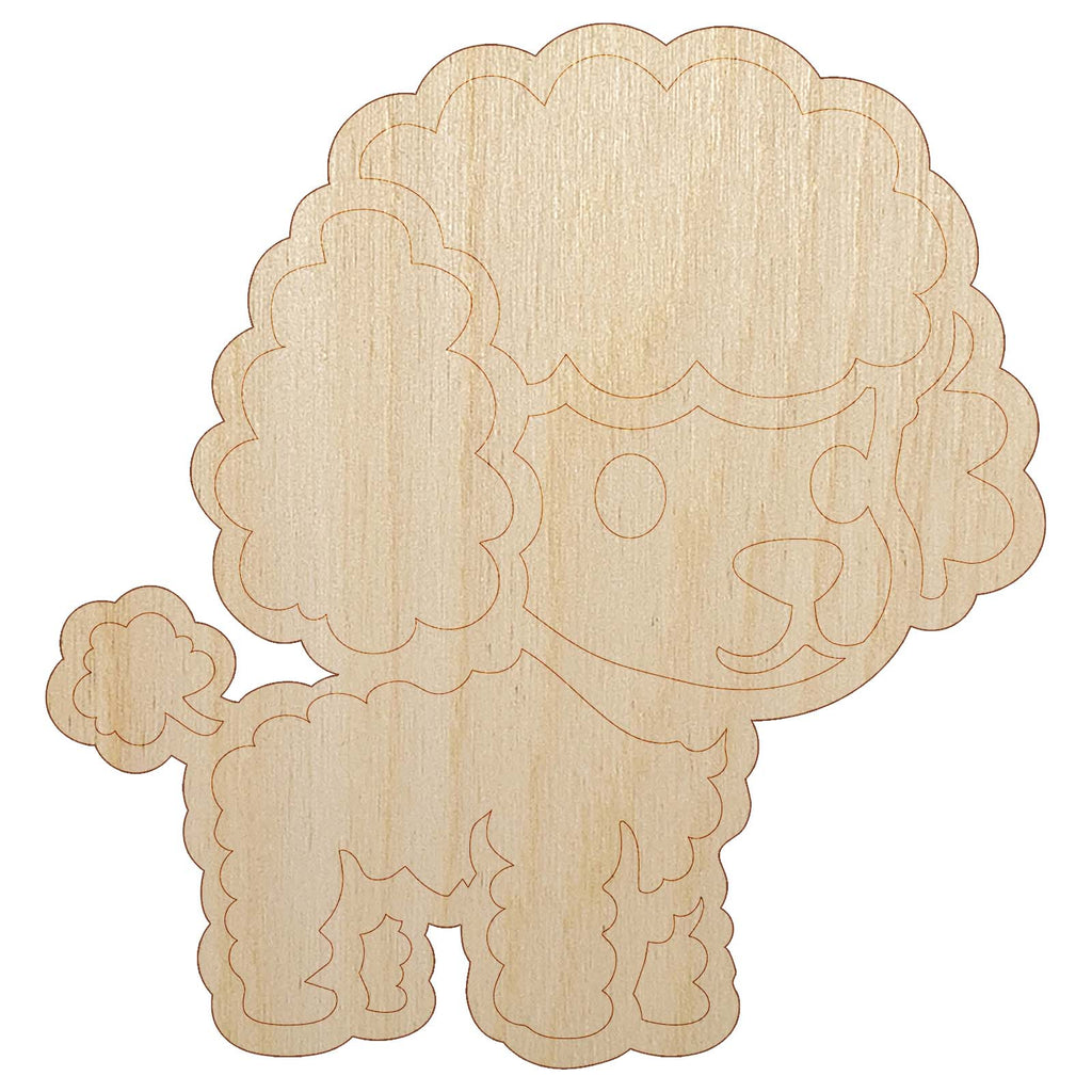 Cute and Fluffy Poodle Dog Unfinished Wood Shape Piece Cutout for DIY Craft Projects