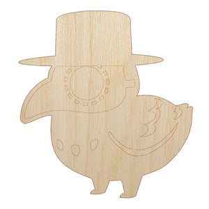 Cute Chibi Raven with Plague Doctor Mask Unfinished Wood Shape Piece Cutout for DIY Craft Projects