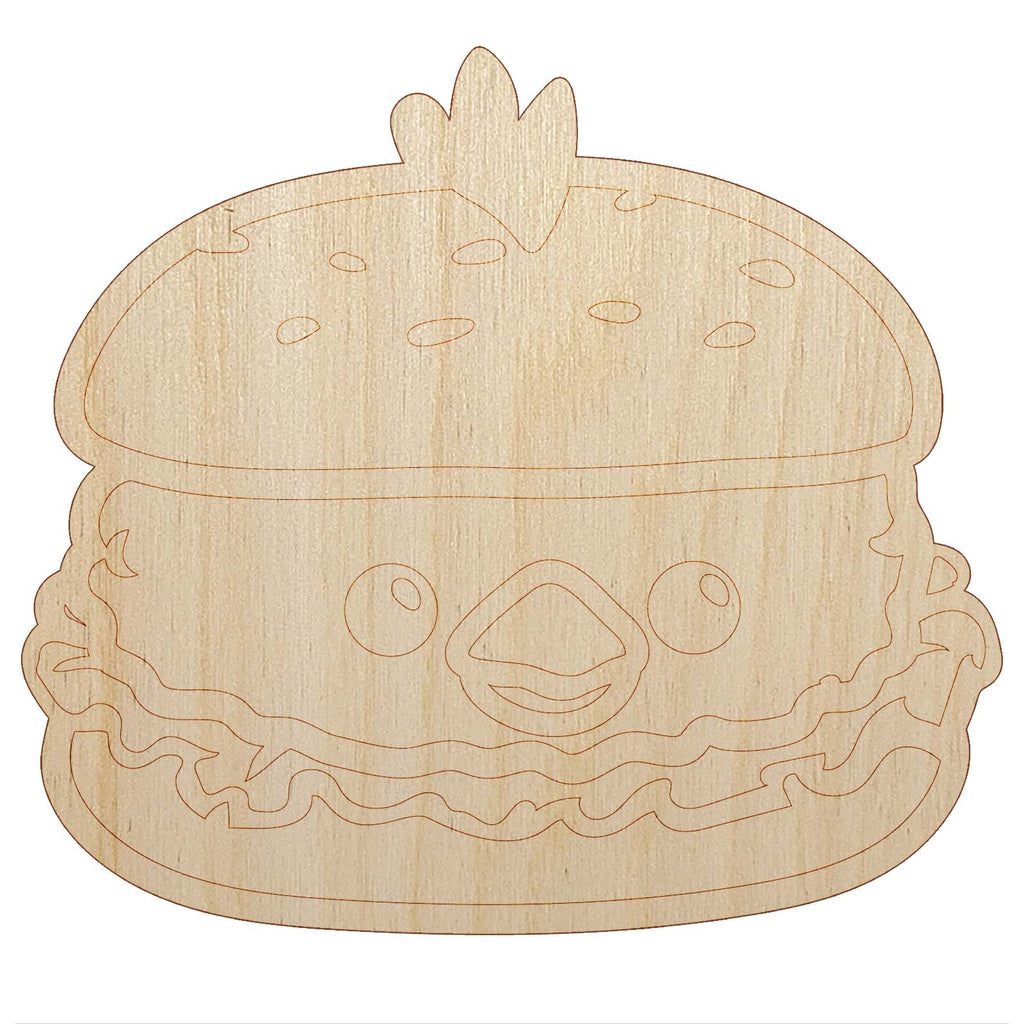 Cute Chicken Sandwich Unfinished Wood Shape Piece Cutout for DIY Craft Projects
