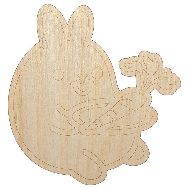 Cute Kawaii Bunny Rabbit Eating a Carrot for Lunch Unfinished Wood Shape Piece Cutout for DIY Craft Projects