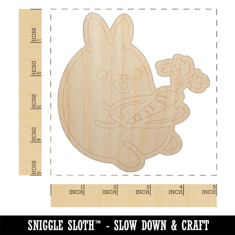 Cute Kawaii Bunny Rabbit Eating a Carrot for Lunch Unfinished Wood Shape Piece Cutout for DIY Craft Projects