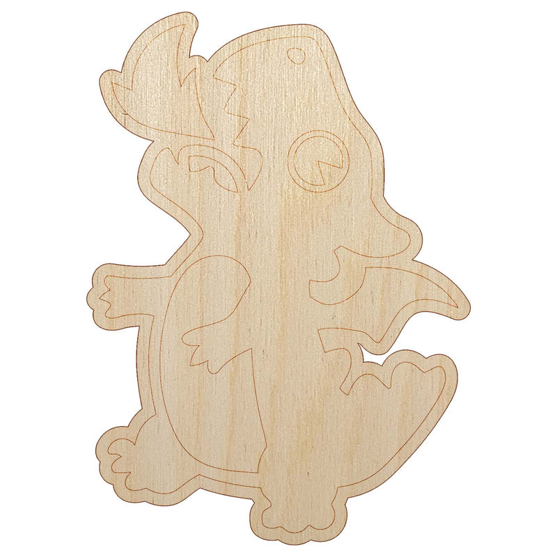 Cute Little Dragon Breathing Fire Unfinished Wood Shape Piece Cutout for DIY Craft Projects