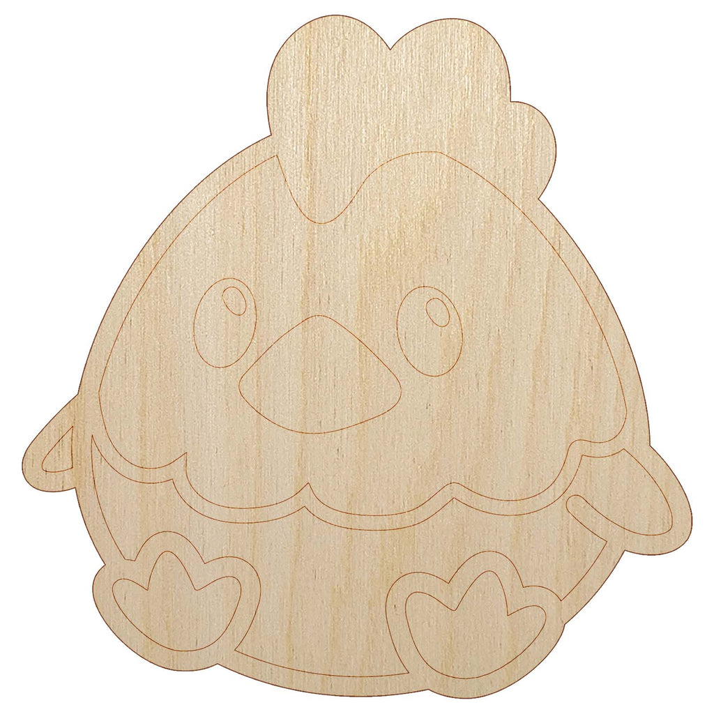 Cute Sitting Chicken Unfinished Wood Shape Piece Cutout for DIY Craft Projects