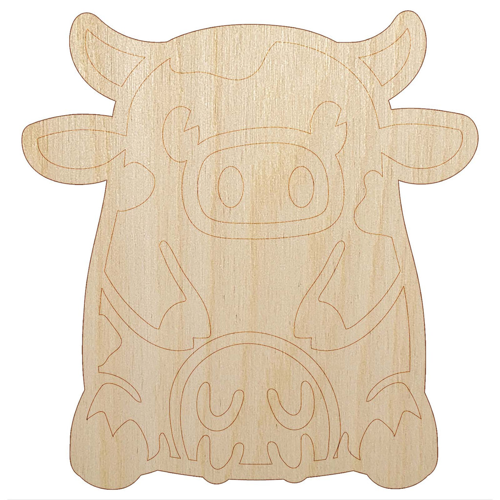 Cute Spotted Cow Sitting Unfinished Wood Shape Piece Cutout for DIY Craft Projects