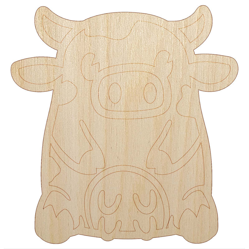 Cute Spotted Cow Sitting Unfinished Wood Shape Piece Cutout for DIY Craft Projects