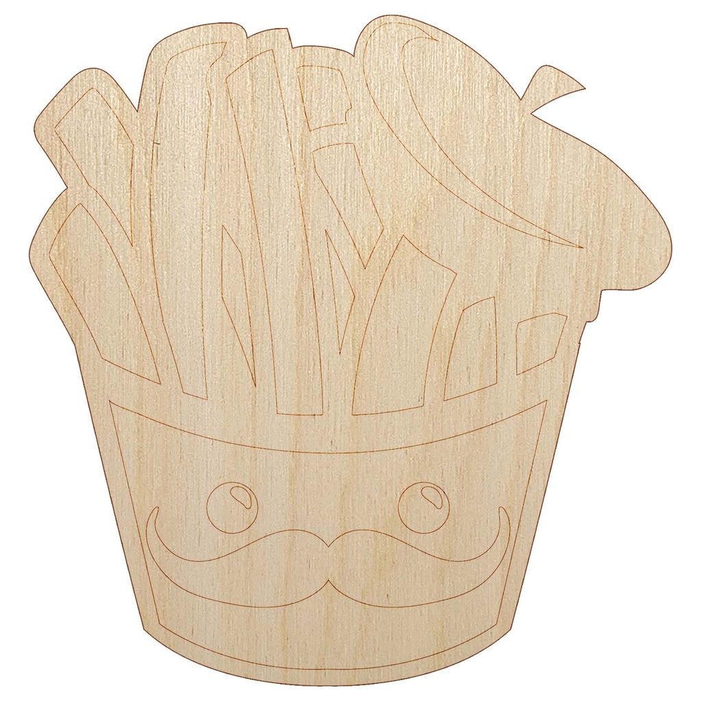 French Fries with Mustache and Beret Unfinished Wood Shape Piece Cutout for DIY Craft Projects