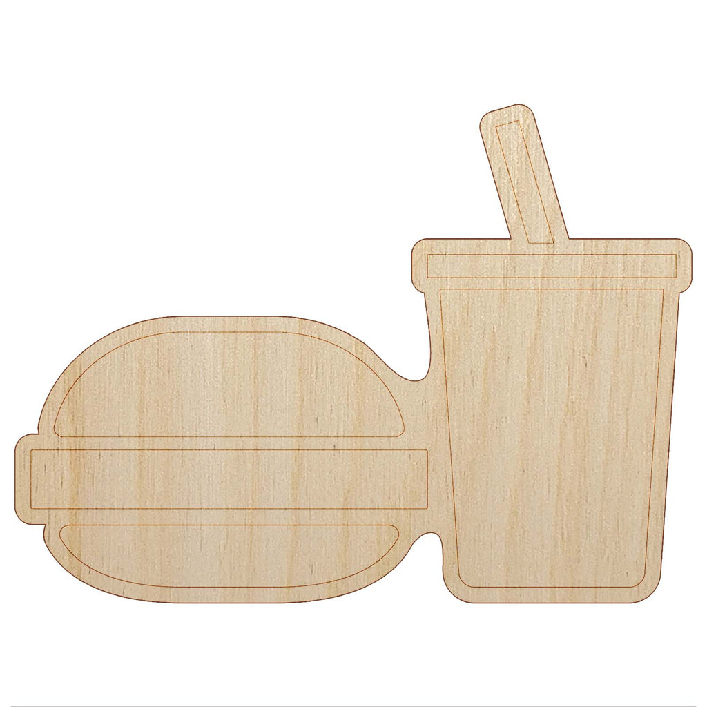 Hamburger and Soda Food Drink Icon Unfinished Wood Shape Piece Cutout for DIY Craft Projects