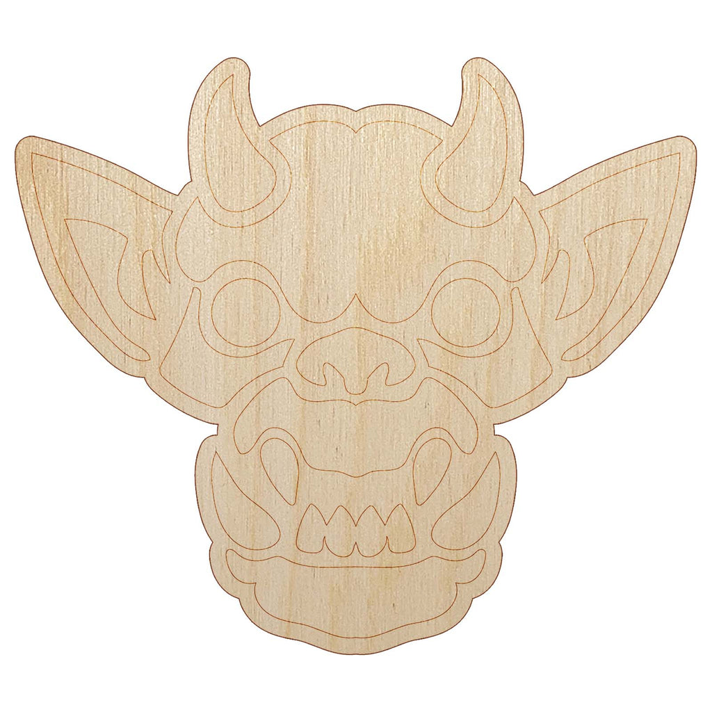 Horned Gargoyle Head Unfinished Wood Shape Piece Cutout for DIY Craft Projects