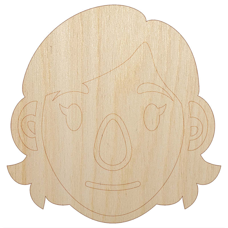 Human Female Character Face Unfinished Wood Shape Piece Cutout for DIY Craft Projects