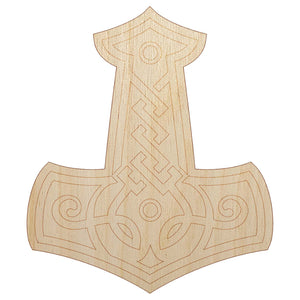 Mjolnir Symbol Norse Viking Hammer of Thor Unfinished Wood Shape Piece Cutout for DIY Craft Projects